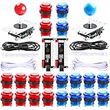 Hikig DIYアーケードゲーム機キット2個ゼロ遅延USBエンコーダ+ 2個8ウェイジョイスティック+ 20個30mm 24mm LEDボタン Windows PCゲーム用 ＆ Raspberry Pi 1 2 3（赤+青）