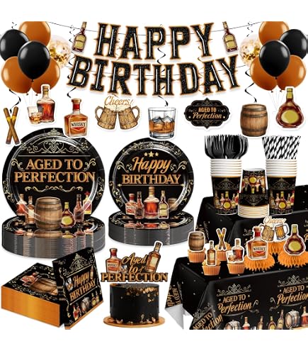 Kit Decorazioni Per Festa Whisky – Striscione, Cartelli E Topper Per Cupcake – Tema “Invecchiato Alla Perfezione” Per 30°, 40°, 50° Compleanno