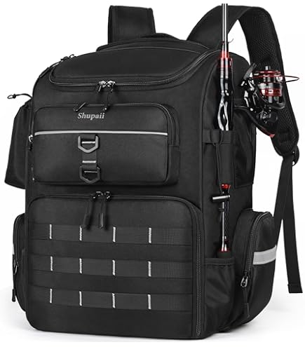 Tackle Box Backpack Piscifun Fishing Tackle Backpack With 4 Tackle Boxes, Waterproof Rain Cover, Bottle Holder 52L Fishing Backpack With Rod Holders