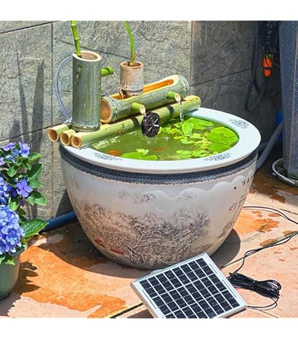 Amazon.co.jp: 竹製ソーラー噴水キット、禅ガーデン装飾、ポンプと