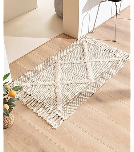Amazon | ラグ コットン フリンジ ラグマット ベッドサイド 玄関