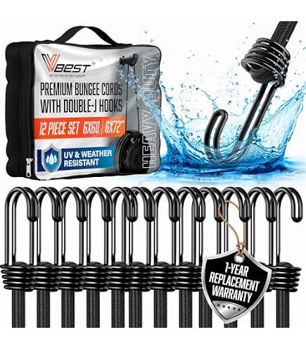 Rocket Straps Heavy Duty Bungee Cords - 12 Pack With Double J-Hooks & Storage Bag - View #4