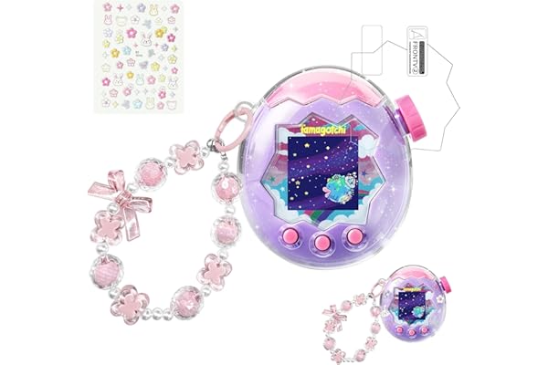 Seltureone【2026年新登場】Tamagotchi Paradise保護ケース 通信に対応 たまごっちパラダイスケース PC素材 可愛いストラップ飾り付き たまパラ専用PETフィルム 全周囲保護 衝撃吸収 耐久性 すり傷防止 ストラップ/ステッカー付き 紛失防止（ラメ入り キラキラクリア）