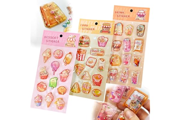 Smato ボンボンドロップシール 水入り 3d ウォーターシール 可愛い キャラクター 食べ物 飲み物 パン 立体 かわいい キラキラな スタンプ ラブブ かわ スクラップブック用 貼り付け可能 手帳用 diy用 大人の図鑑 スマホ SNSで話題 携帯電話飾り用 女の子 ギフト ステッカー (F セツト 全3色)