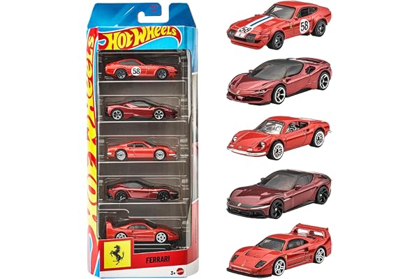 ホットウィール(Hot Wheels) ベーシックカー フェラーリ 5カーパック ミニカー 1:64スケール 5台セット 3歳から JLN12 | Ferrari公式ライセンス・ダイキャストカーセット・コレクション・ディスプレイ