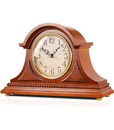 Olden Days Mantel Clock with Real Wood, 4 Chime Options, Antique
