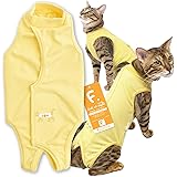 猫 男女兼用 【日本製 純正品 術後服】術後服エリザベスウエア 獣医師 共同開発 エリザベスカラー 猫の服 ネコ 動物病院 抗菌 消臭 避妊 傷口保護 手術 カラー：8/イエロー サイズ：CS