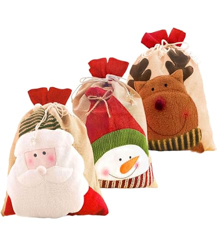 Shinylin 6 Pcs Christmas Gift Doll Bags With Drawstring Cute Doll Gift Reusable Fabric Santa Snowman Deer Xmas Eve Apple Storage Bags For Xmas Festival Birthday Party Favor