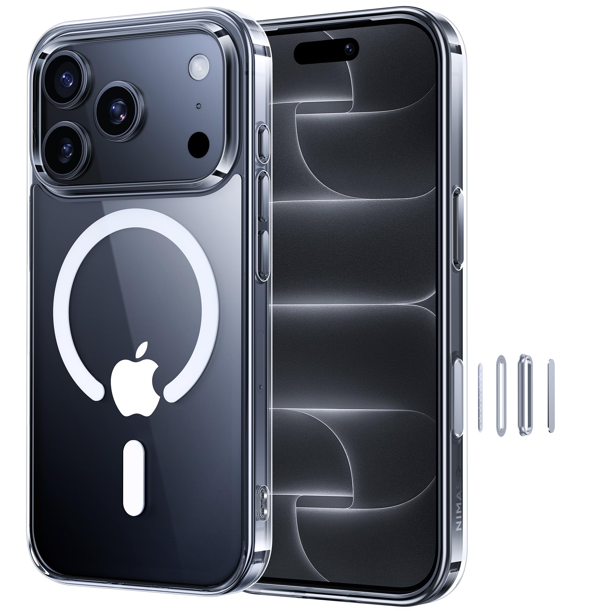 NIMASO iPhone 18 Pro/17 Pro 用ケース MagSafe対応 クリア 黄変防止 アイフォン 18 Pro 6.3インチ対応 | カメラコントロールカバー付き マグネット搭載 マグセーフ対応 ワイヤレス充電対応 透明PC背面 耐