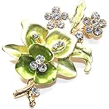 [ミャオミャオ] Miaomyao キュービックジルコニア ゴールド 花 フラワー リース リーフ リング ブローチ アクセサリー レディース プレゼント ボックス クロス セット (green)