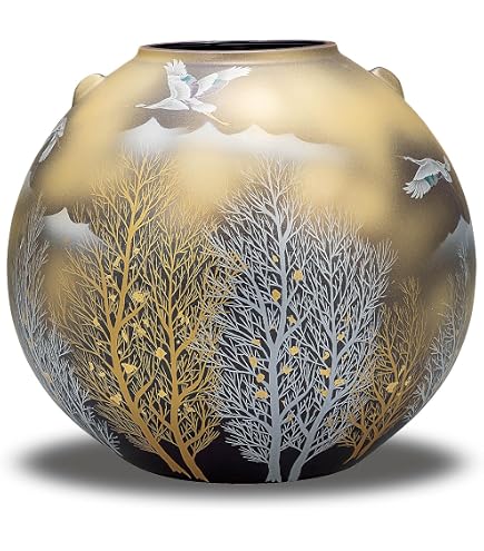 Amazon.co.jp: 九谷焼いわたや 8号花瓶・金箔木立連山に鶴 K9-1330