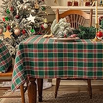 Amazon｜Softalker クリスマス テーブルクロス チェック 緑 180 x 135