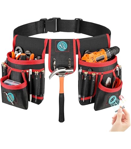 VEVOR Tool Pouch With Belt – 14 Pockets, Heavy Duty Adjustable Utility Work Bag For Electricians, Carpenters & Construction