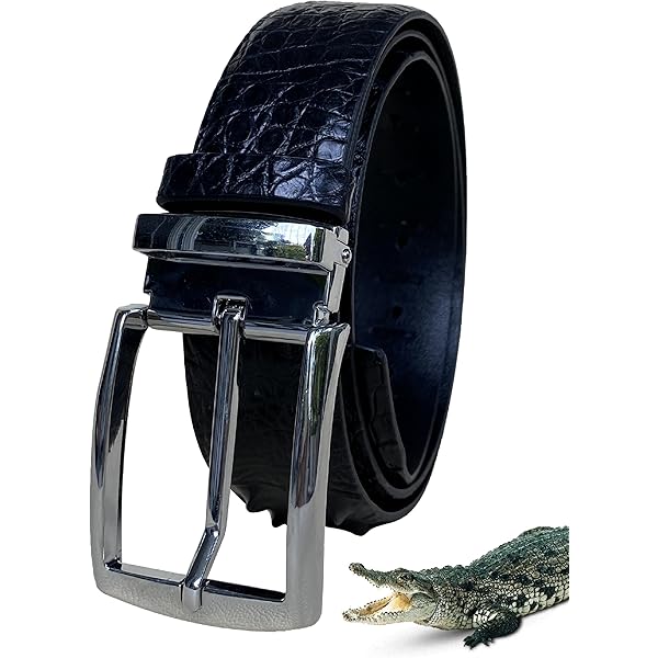 Amazon | [vinacreations] ネイビーブル クロコダイルベルト ワニ革