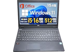 【整備済み品】NEC  VK16 15.6型 ノートパソコン / 第8世代 Core i5 / 16GBメモリ / 新SSD 512GB  / テンキー/MS Office H&B 2021 / Win11 Pro/Wi‑Fi/HDMI/DVD