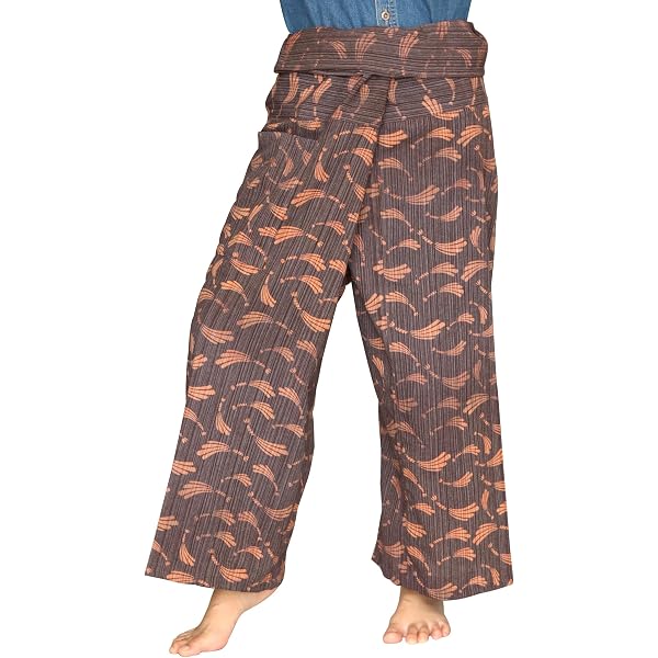 Siam Trendy Men's Japanese Style Pants – One Size White Wave Design Cotton Pants, Adjustable Waist - View #8