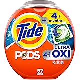 Tide PODS Liquid Laundry Detergent Soap Pacs, 4-n-1 Ultra Oxi, HE Compatible, 57 Count, Built in Pre-treater for Stains