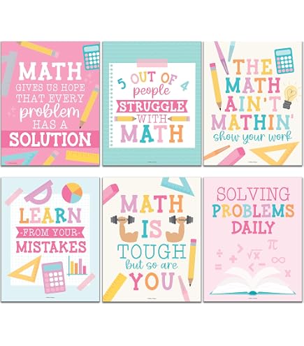 Keep Positive Math Poster Math Classroom Must Haves Yeaqee 12-Pack Middle School Math Posters ...
