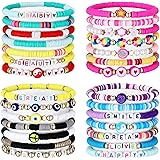Yaomiao 28 Pcs 4 Set Heishi Surfer Bracelets Set Colorful Preppy Beaded Stretch Bracelet Clay Stackable Boho Disc Party Gift 