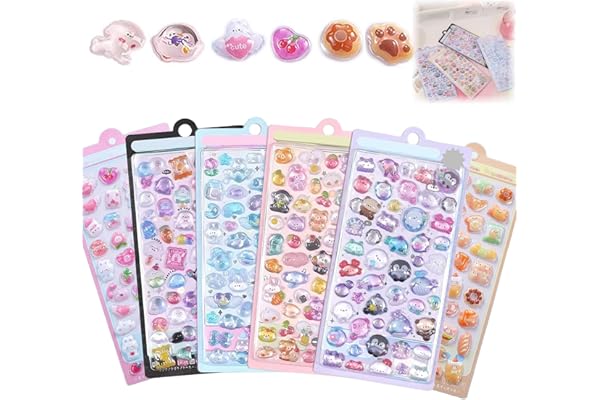 シール 可愛い 立体 【2025新型- 6枚セット】3D キャラクターシール 携帯電話飾り用 DIY用 手帳用 貼り付け可能 手芸用品 贈り物 子供 男女兼用 全4/6種セット 約200/300枚入り