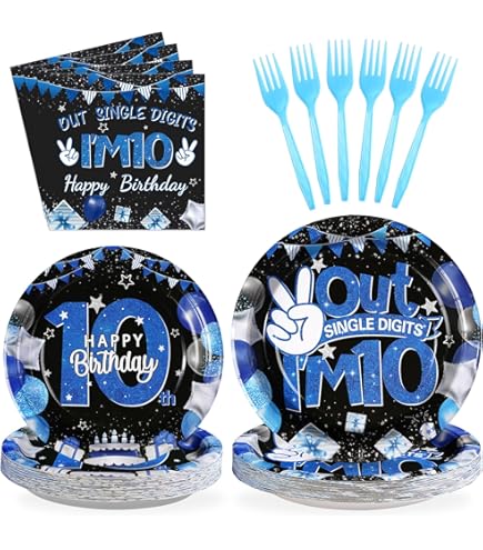 Peace Out Single Digits – Blue & Silver 10th Birthday Party Decorations Kit With Balloons & Banner - View #12