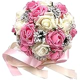ウェディング ブーケ 結婚式 ブライダル フラワー パール付き 選べる カラー ６種類 (01 ピンク＆ホワイト)