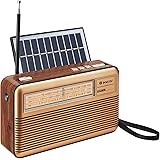 Gkeni ポータブルラジオ FM/AM/SW ラジオ USB/SDカード対応MP3プレーヤー 懐中電灯 電池式 USB充電/太陽光充電対応 レトロラジオ 横置き型 携帯 学習用 敬老の日 クリスマスプレゼント(ブラウン)