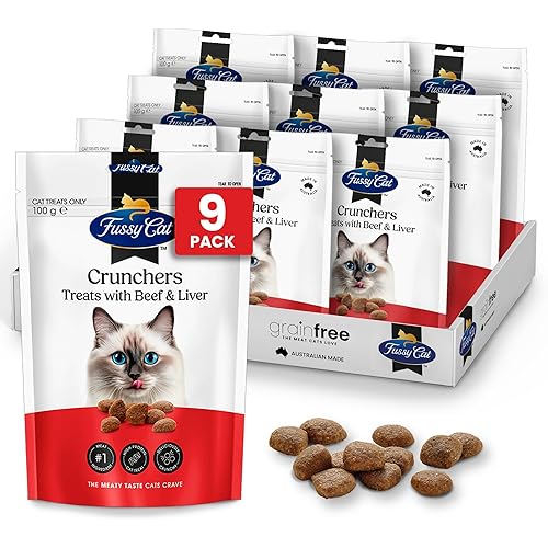 Fussy Cat Grain Free Crunchers Cat Treats, Beef & Liver 9x100g - High-Protein Crunchy Treats, Made with Real Beef for Maximum