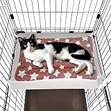 POOKIE ペット マット ケージ用 猫 ベッド 落ちない 四隅紐付き ボア あったか 柔らかい リバーシブル 洗える モフモフ ふわふわ キャットタワー ソファ (レッドスター)