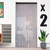 HYSENM ストリングカーテンひものれん2枚入り100x200cm 11色選べる色褪せなく目隠しラメ入り間仕切りプライバシー確保キラキラ光る高密度インテリア、ブラック100x200cm