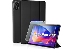 [Redmi Pad 2 ケース ガラスフィルム セット]CACOE Redmi Pad2 11インチ 2025用 ハードケース オートスリープ 三つ折り 耐衝撃 軽量 xiaomi タブレット カバー ブラック