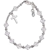 Children's Sterling Silver First Communion Rosary Bracelet with High End Crystals and CZ Cross (6-6.5")
