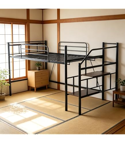 Amazon｜S ロフトベッド 階段付き パイプベッド シングル コンセント