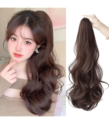 Amazon.co.jp: knnzkポイントウィッグ ポニーテール 黒茶 カール