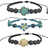 Bracelet or Anklet Sea Turtle in Turquoise - Lava Rock Stone Beads Turtle Hemp - Adjustable Cord