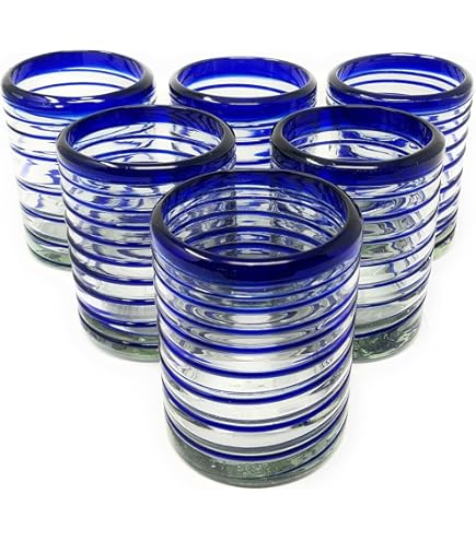 Dos Suenos Mexican Hand Blown Glass - Set Of 4 Hand Blown Modern Margarita Glasses Confetti Carmen 12 Oz - View #6