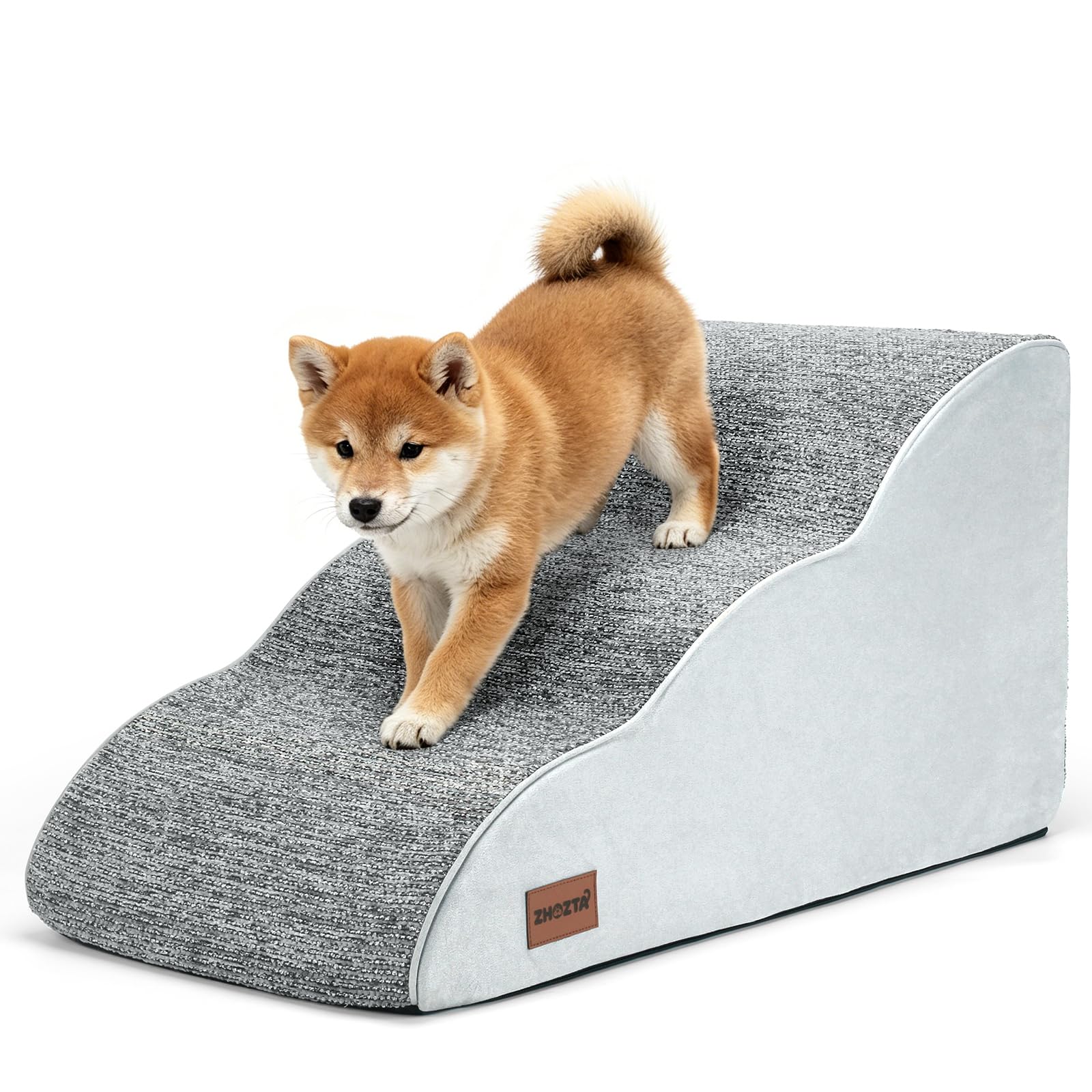 ZHOZTA 犬階段 ペットステップ 3段 40×75×40cm グレー | 高密度フォームで安定サポート, 滑り止め底面でズレ防止, カバーは取り外して洗濯機OK, ケガ防止の安全設計, 持ち手付きで移動らくらく, 組立不要ですぐ使える, 小型犬・