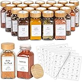 AuroTrends Glass Spice Jars with Bamboo Lids 6oz 24Pack, Spice Jars with Label Complete Set-6oz Spice Containers with Blank &