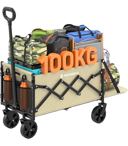 Amazon.co.jp: NYHGOXM アウトドア折りたたみキャンプワゴン ピクニックカー 押し引きカート 大容量150L 耐荷重150KG 全地形対応  キャンプ/BBQ/買い物用 家族向け 頑丈スチールフレーム ワ ブレーキ付き、ワンタッチロック (ブラック) : スポーツ＆アウトドア