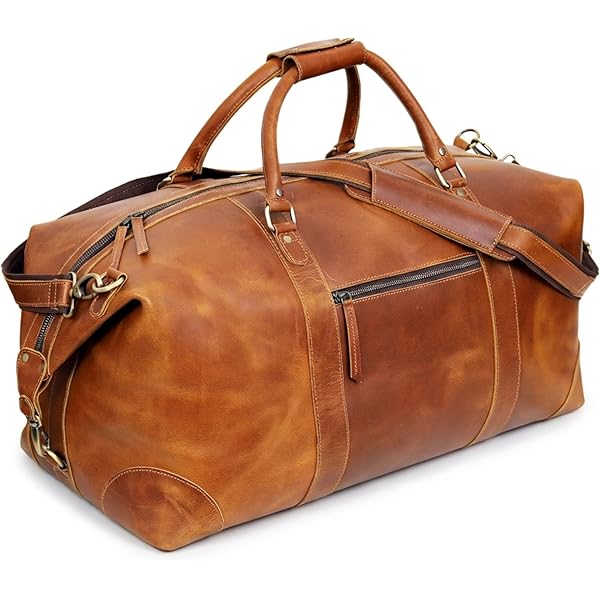 Amazon | KomalC レザーダッフルバッグ男女兼用フルグレインレザー旅行