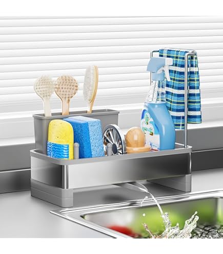 Stainless Steel Sink Caddy & Sponge Holder - Hanging Drain Rack Organizer For Kitchen Sink (304 Stainless) - View #3