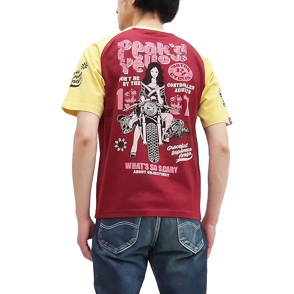Amazon | [ピークドイエロー] Tシャツ PYT-231 バイク柄 Peaked