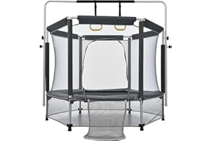 BTMトランポリン 子供用 安全ネット付き 吊り輪付き 鉄棒 安全カバー セーフティネット付き スプリング式 大型 家庭用 室内 スポーツ 遊具 おもちゃ とらんぽりん キッズ 子ども プレゼント