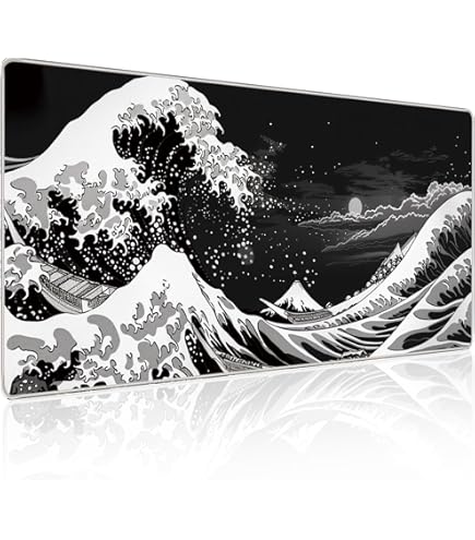 Blue Japanese Kanagawa Mouse Pad - 3mm Thick XL Rubber Table Mat, 31.5 X 11.8 Inches, Surfing Theme - View #6