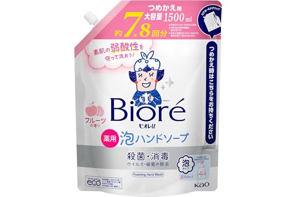Bioré U Foaming Hand Soap, Fruit, Refill, 50.7 fl oz (1.5 L) [Over-the-counter Drug]