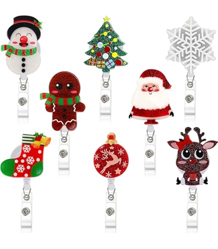 Christmas Nurse Badge Reel - Retractable ID Holder With White Bear Design For Medical Staff