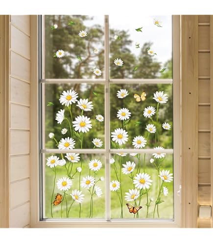 Flower Butterfly Window Decals Supzone Flower Window Clings - Colorful Floral Butterfly Static Stickers Double-sided Window Decals