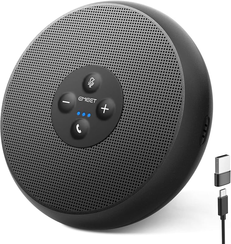 EMEET スピーカーフォン Zoom認証 360˚全方向集音 会議用マイクスピーカー 双方向通話 ノイズキャンセリング 全指向性集音マイク 5-8人会議対応 Skype/Zoom/Facetime/Wechat通話アプリ対応 USB C/USB A接続 オンライン会議/ウェブ会議/ビデオ会議/在宅勤務/テレワーク/オンライン教育用 M1A ブラック