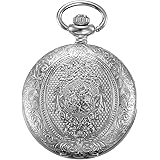 JewelryWe アンティーク ファション 懐中時計 中世紀 紳士時計 クオーツ 24H表示 誕生日 記念日 父の日 プレゼント-[シルバー]