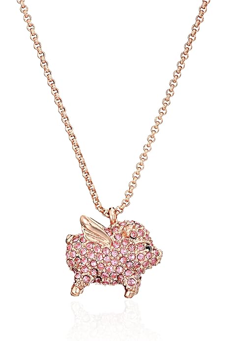 Pink Pave Pig Mini Pendant Necklace, 17 
